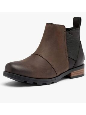 Sorel Emelie Blackened Brown Oiled Leather Waterproof Chelsea Ankle Boots Bootie